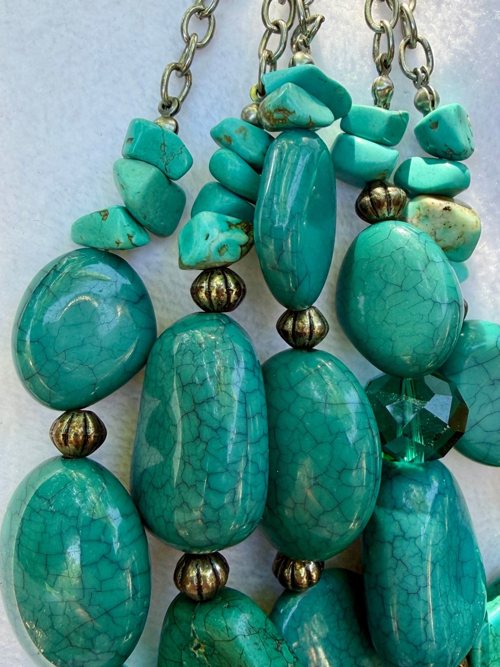 Multi Strand Layered Faux Turquoise Beaded Stone Statement Necklace Southwest - Picture 7 of 16